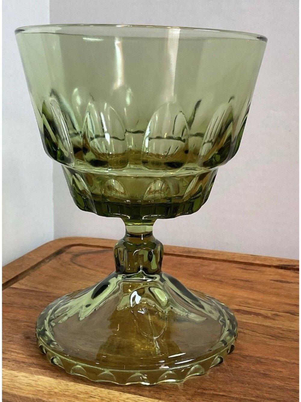 Green Glass Compote Or Dessert Dish Avocado Olive Pedestal Base